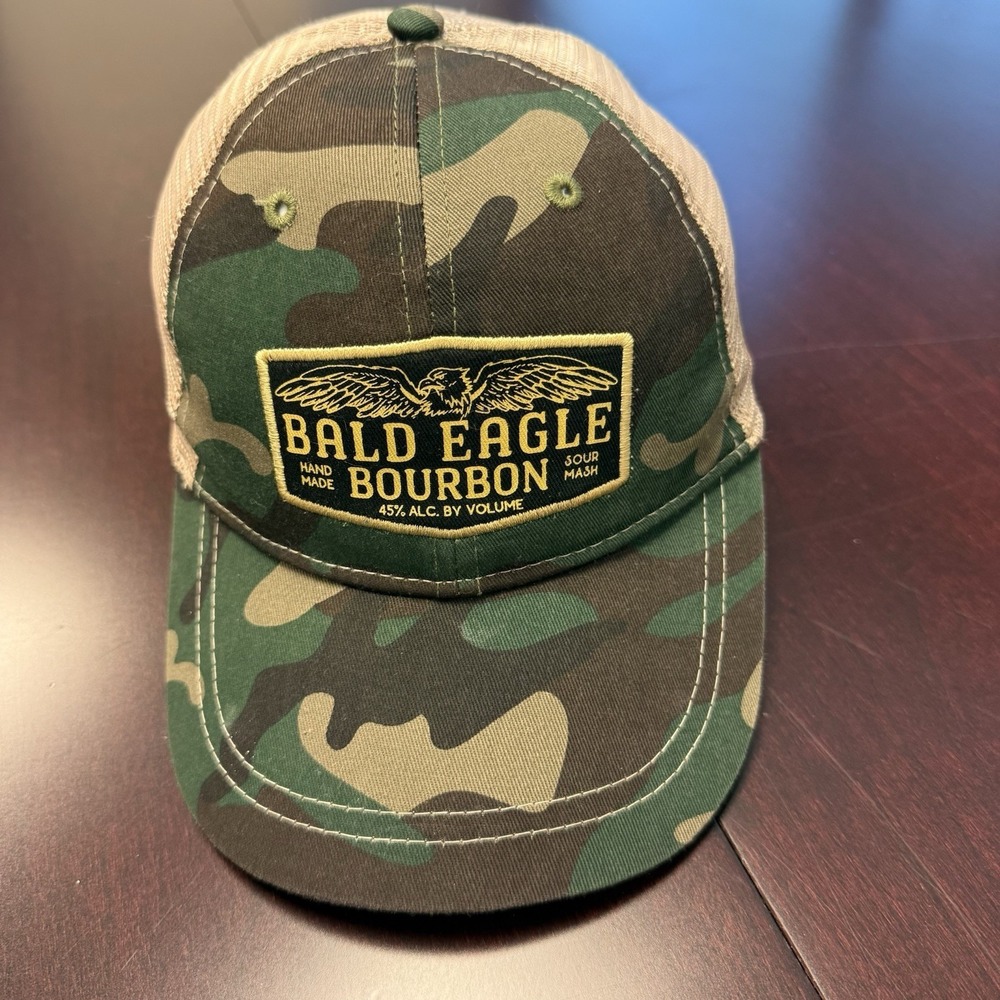 Bald Eagle Bourbon Hat Cap Snap Back Camouflage Mesh Trucker Patch‎ Mens Camo